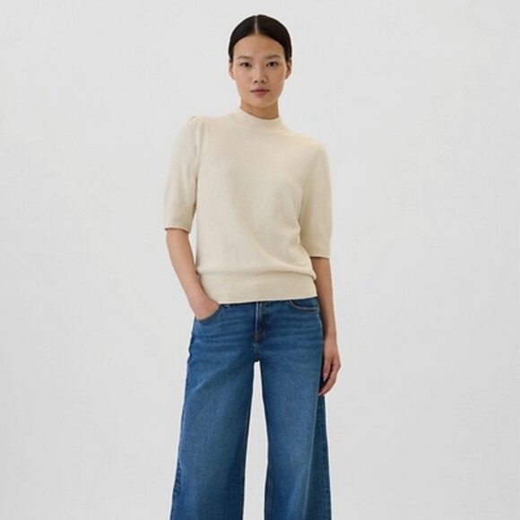 GAP CashSoft Mockneck Puff Sleeve Sweater - Picture 1 of 7